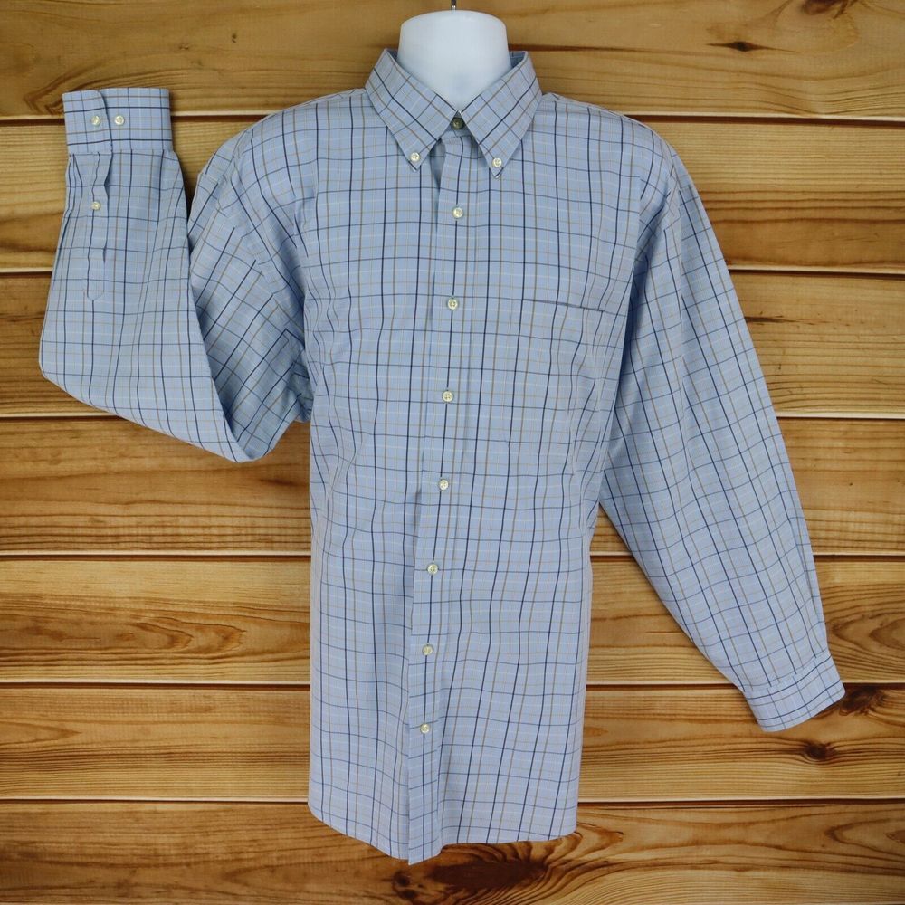 Jos. A. Bank Dress Shirt Mens‎ Size XL Blue Plaid 100% Cotton Button Down Collar